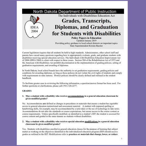 Grades, Transcripts, Diplomas, and Graduation for Students with Disabilities