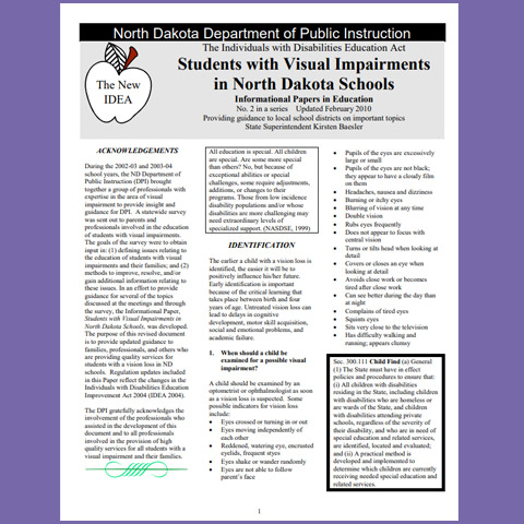 Students with Visual Impairments in North Dakota Schools (2010)