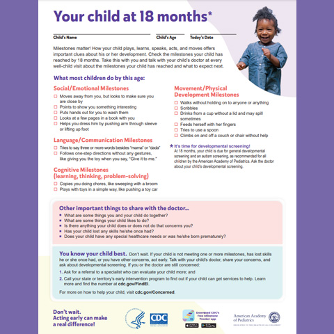 Your Child at 18 Months (1 1/2 Yrs) (Checklist)